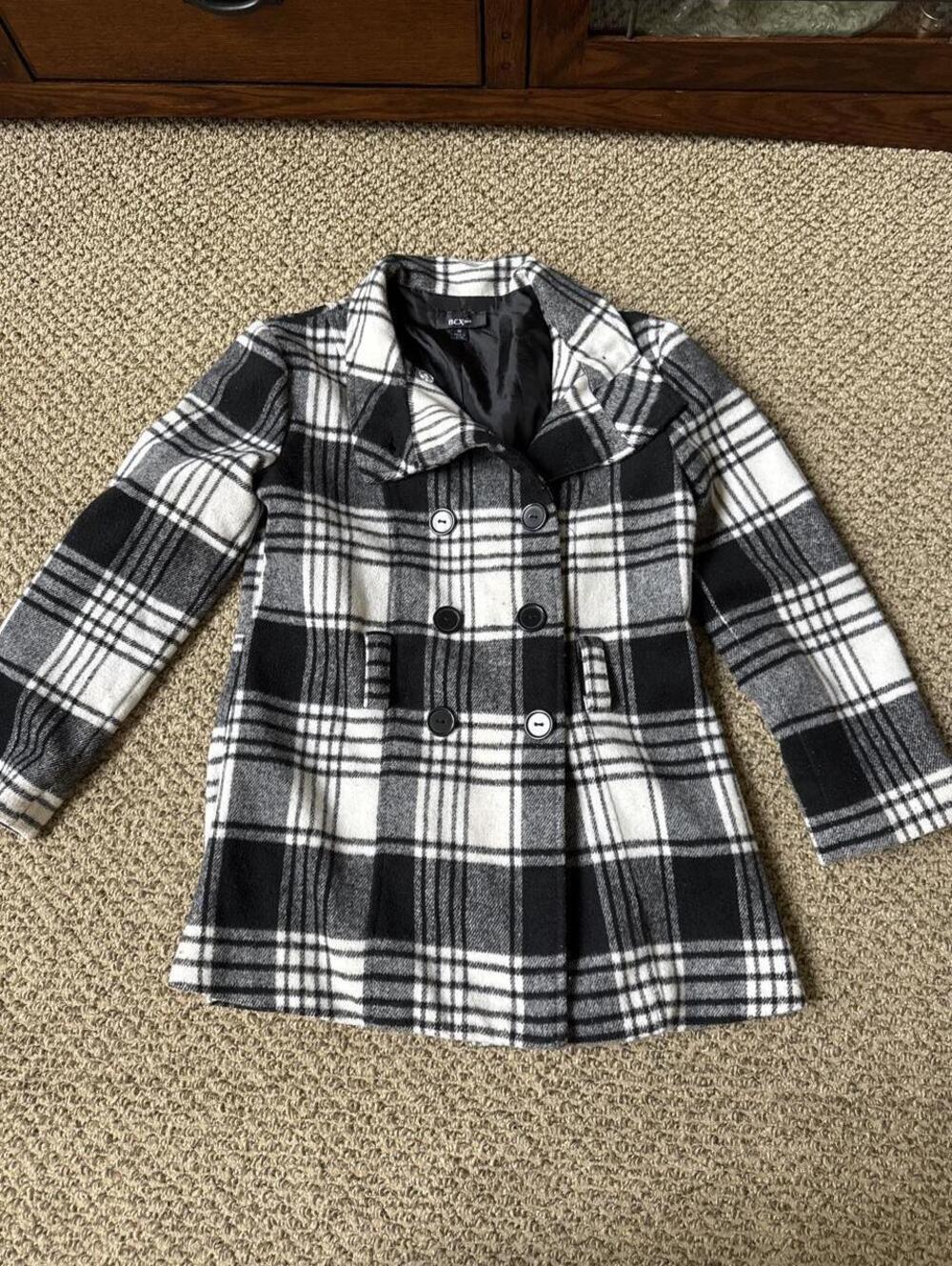 BCX Girl y2k new york style black and white plaid peacoat